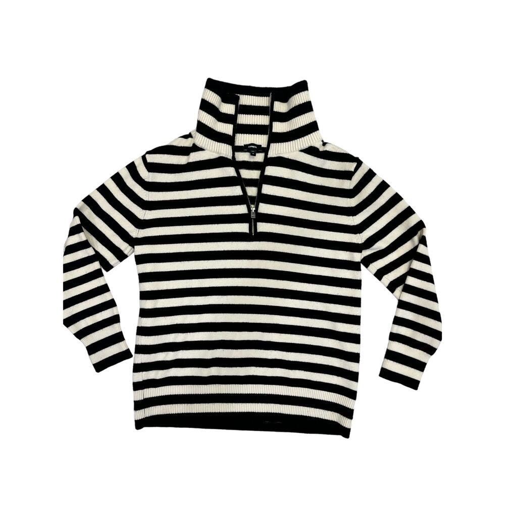 Express Women’s Quarter Zip, XS Black/White‎ Striped Viscose Blend Cozy Soft